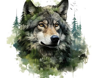 18 Varg i skogen Clipart, Vargskog Clipart, Utskrivbar Akvarell Clipart, Papperspyssel, Högkvalitativa JPG-bilder, Digital Nedladdning