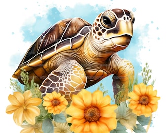 19 Marine Turtle Clipart, Sea Turtle, Printable Watercolor Clipart, Paper Craft, Junk Journals, High Quality JPGs, Digital Download