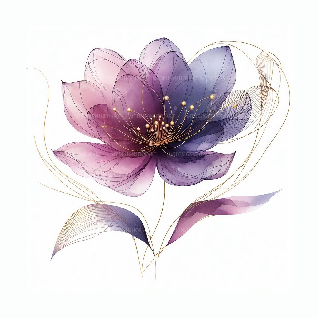 15 Abstract Flowers Clipart, Purple Flowers, Printable Watercolor ...