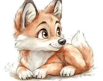 13 imágenes prediseñadas de bebé lobo, bebé lobo, imágenes prediseñadas de acuarela imprimibles, manualidades de papel, revistas basura, archivos JPG de alta calidad, descarga digital