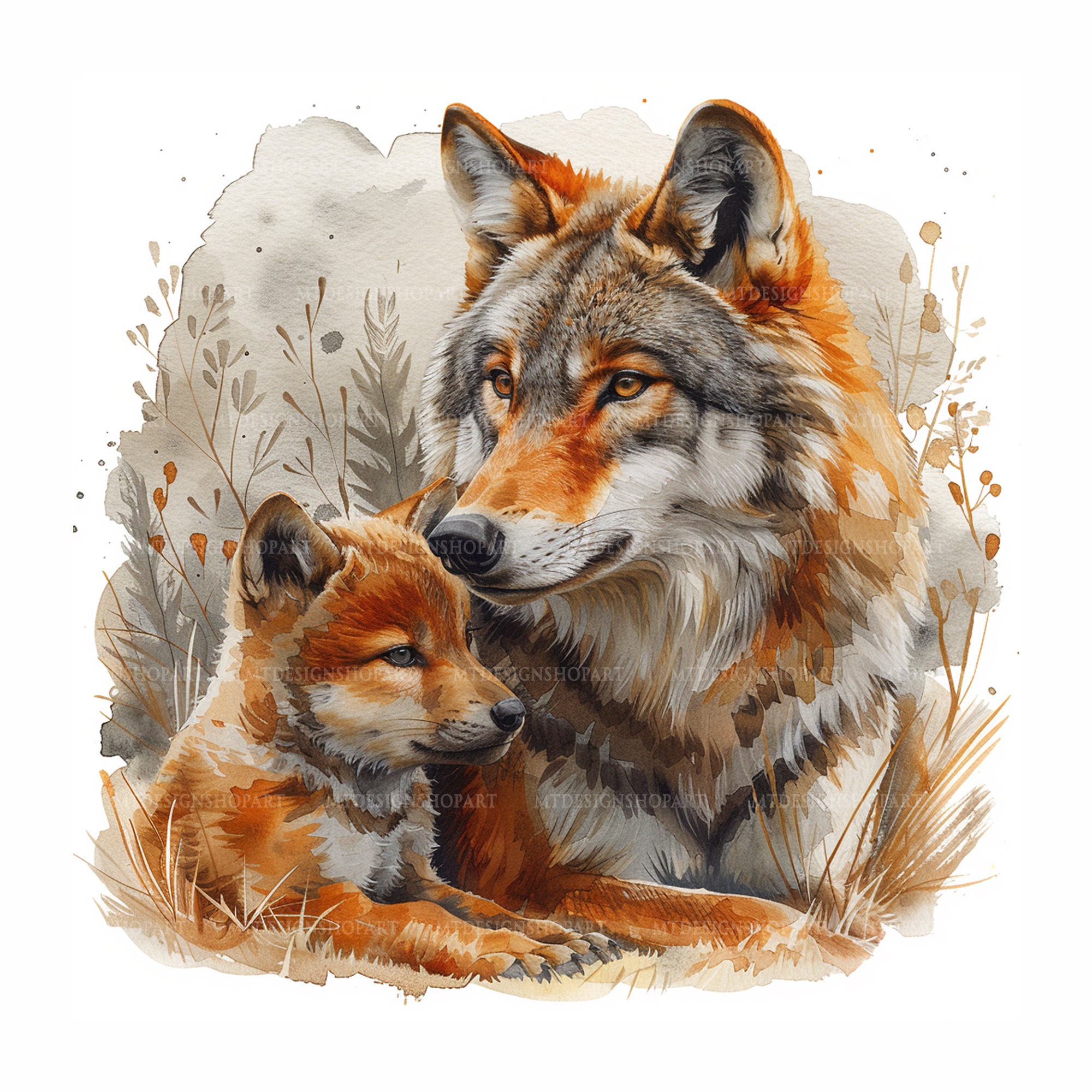 15 Wolf and Baby Clipart, Printable Watercolor Clipart, Watercolor Wolf ...