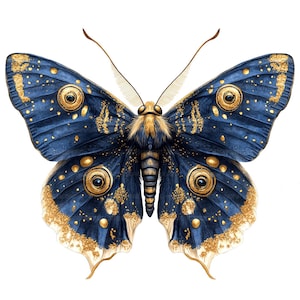 19 Clipart farfalla blu, farfalla blu oro, Clipart acquerello stampabile, artigianato di carta, diari spazzatura, JPG di alta qualità, download digitale