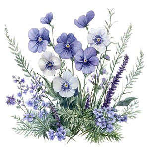 19 Wildflowers Clipart, Blue Purple Wild Flowers Clipart, Printable Watercolor Clipart, Paper Craft, Wysokiej Jakości JPG, Pobieranie Cyfrowe