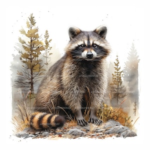 15 Waschbär Clipart, druckbare Aquarell Clipart, Aquarell Waschbär Clipart, hohe Qualität JPGs, hohe Auflösung, Papiermodelle