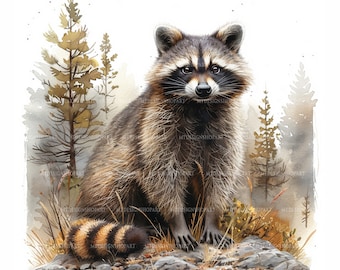 15 Racoon Clipart, Printable Watercolor clipart, Watercolor Sitting raccoon Clipart, High Quality JPGs, High resolution, Paper crafts