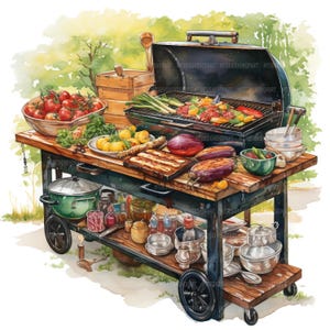 18 imágenes prediseñadas de barbacoa, imágenes prediseñadas de parrilla de barbacoa, imágenes prediseñadas de acuarela imprimibles, manualidades de papel, revistas basura, archivos JPG de alta calidad, descarga digital