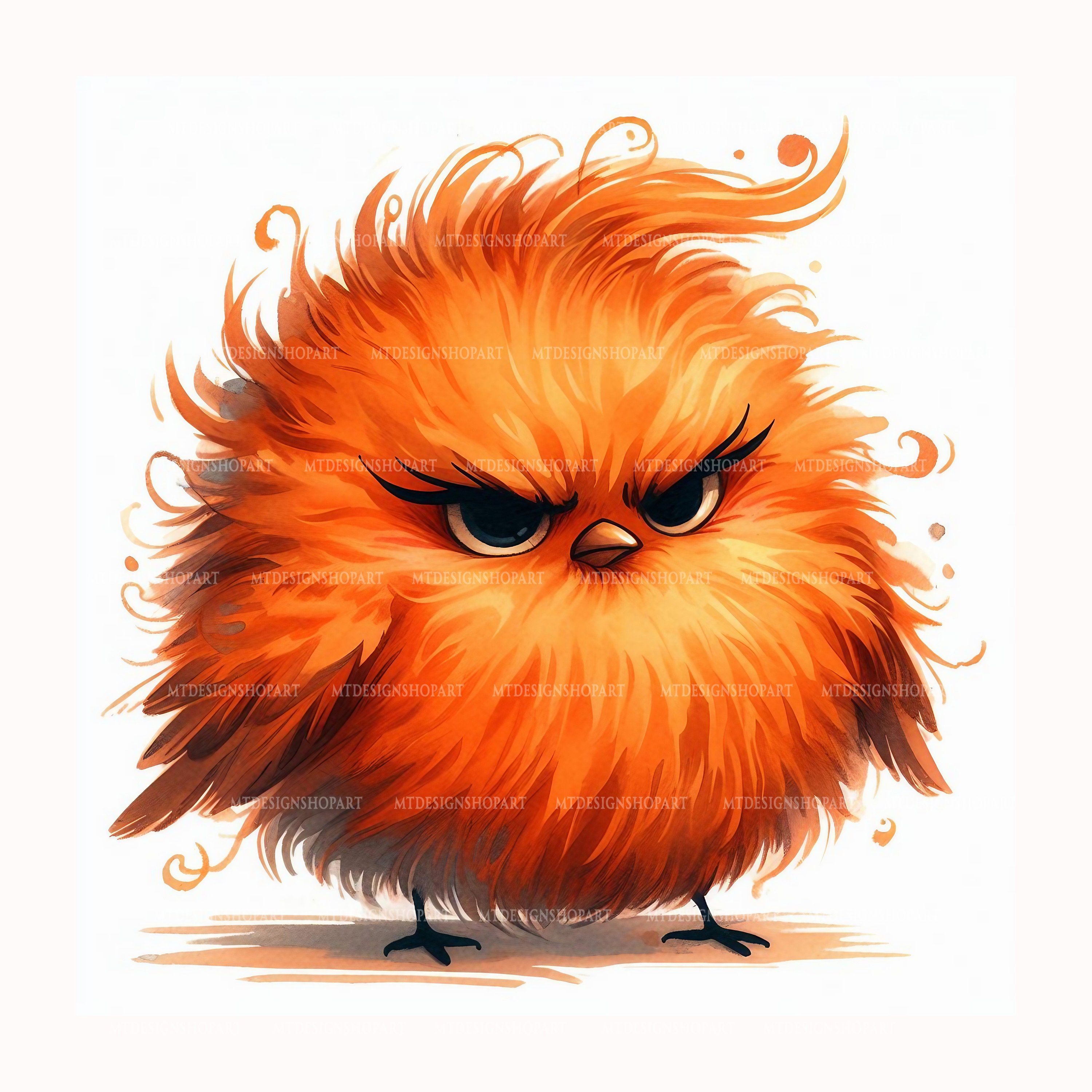21 Grumpy Birds Clipart, Watercolor Clipart, Cute Fluffy Birds, Digital ...