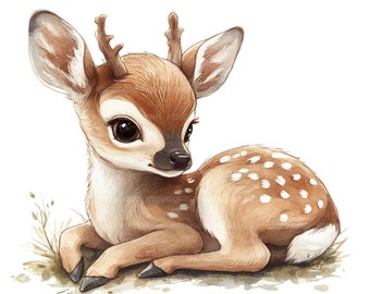 16 Little Bambi Deer Clipart, Bambi Clipart, Printable Watercolor Clipart, Paper Craft, Junk Journals, High Quality JPGs, Digital Download