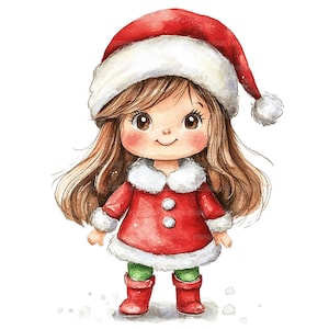 16 Santa Mädchen Clipart, Weihnachten Mädchen Clipart, druckbare Aquarell Clipart, Papierwesen, Junk Journals, hochwertige JPGs, digitaler Download