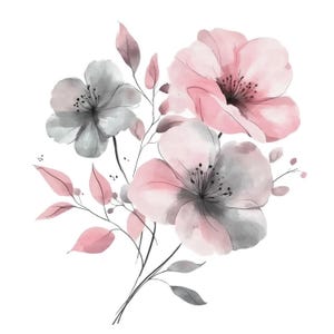 29 delicate roze en grijze bloemen clipart, bloemen illustraties, afdrukbare aquarel clipart, papercraft, hoge kwaliteit jpg's, digitale download