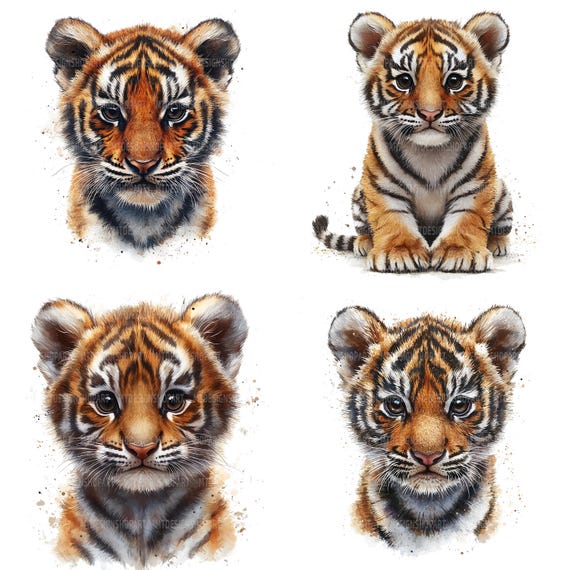 19 Baby Tiger Clipart, Tiger Clip Art, Printable Watercolor