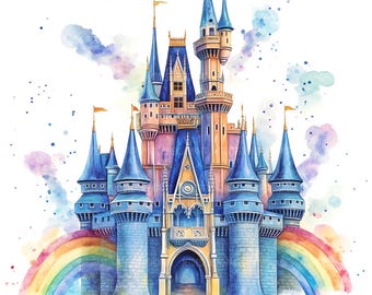 Pacote com 18 imagens JPG de Castelo da Princesa Arco-Íris, Download Digital de Lindos Desenhos para Imprimir de Casinha de Fada da Princesa para Artesanato Infantil em Papel