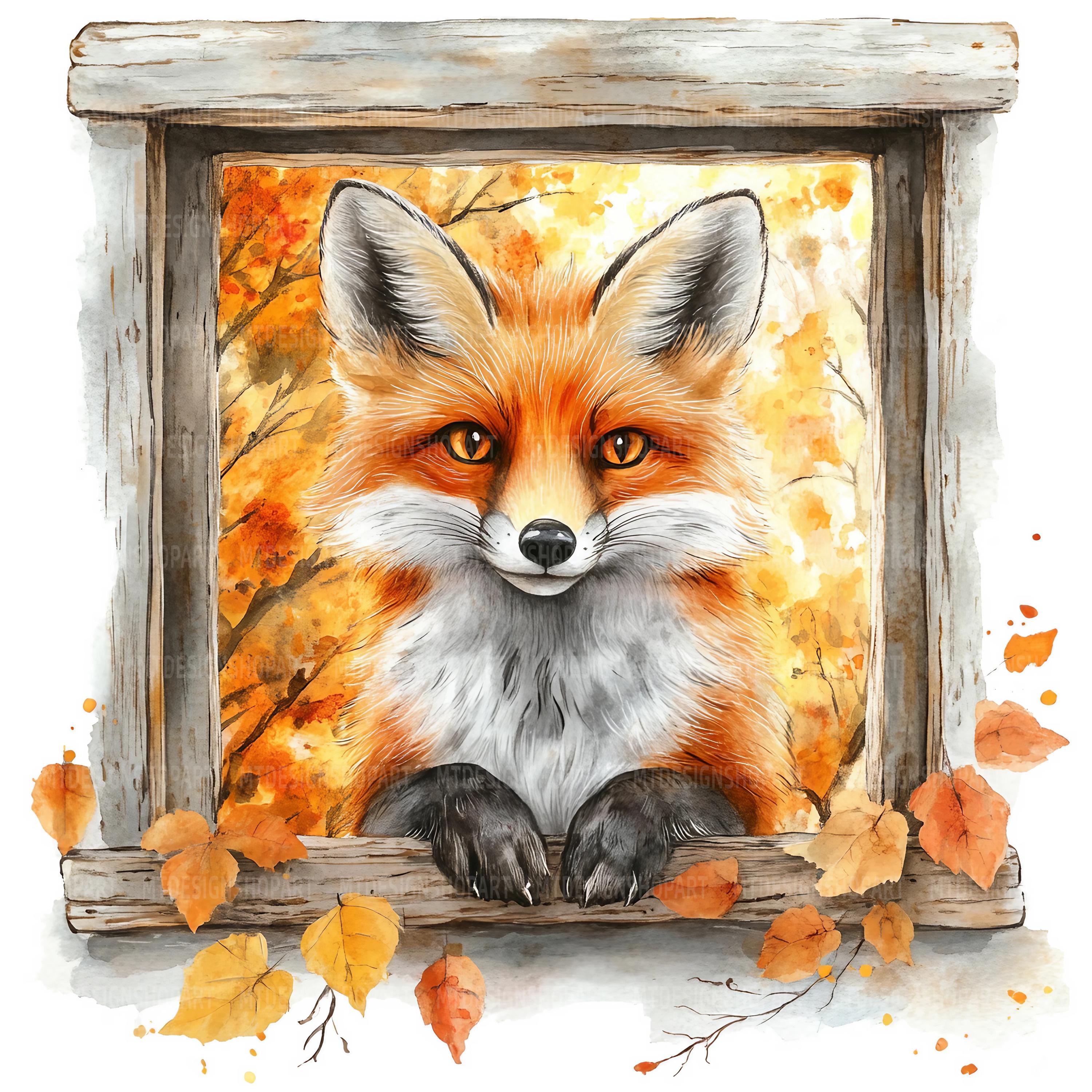 Fox Window 17 Peeking Fox Clipart, Fox Window, Printable Watercolor Clipart, Paper ...