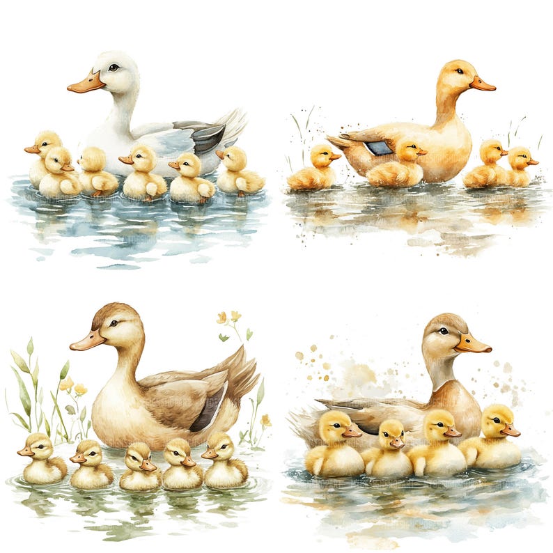 17 Clipart di mamma e anatroccolo, Clipart di anatre, Clipart di acquerelli stampabili, Lavoretti di carta, Diari di scarto, JPG di alta qualità, Download digitale immagine 8
