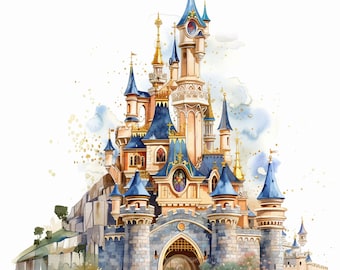 14 Clipart château aquarelle, beau château, château de fées, clipart aquarelle imprimable, créations en papier, fichiers JPG de haute qualité, téléchargement numérique