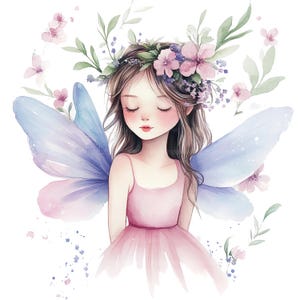 20 Pink Forest Fairy Clipart, Pink Woodland Fairy, Printable Watercolor Clipart, Paper Craft, High Quality JPGs, Digital Download