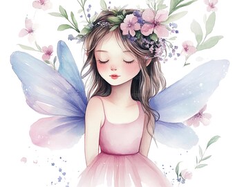 20 Pink Forest Fairy Clipart, Pink Woodland Fairy, Printable Watercolor Clipart, Paper Craft, High Quality JPGs, Digital Download