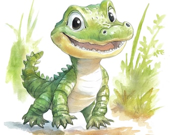 19 Cute Crocodile Clipart, Alligator Baby art, Printable Watercolor Clipart, Paper Craft, Junk Journals, High Quality JPGs, Digital Download
