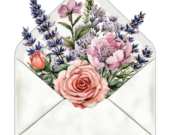 16 Floral Envelope Clipart, Envelope Clipart, Printable Watercolor Clipart, Paper Craft, Junk Journals, High Quality JPGs, Digital Download
