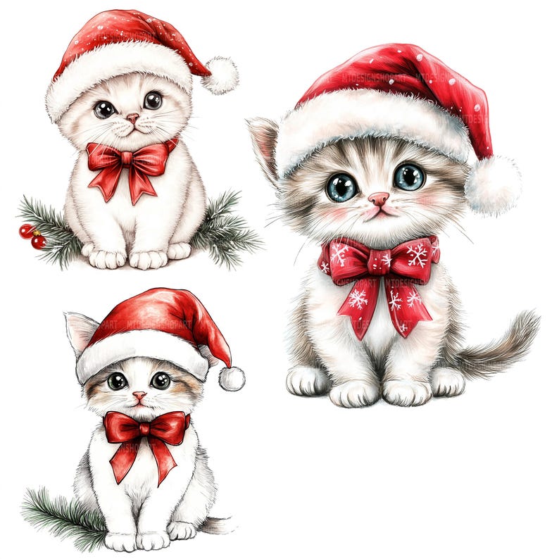 17 Kitten Christmas Hat Clipart, Santa Cat Clipart, Printable ...