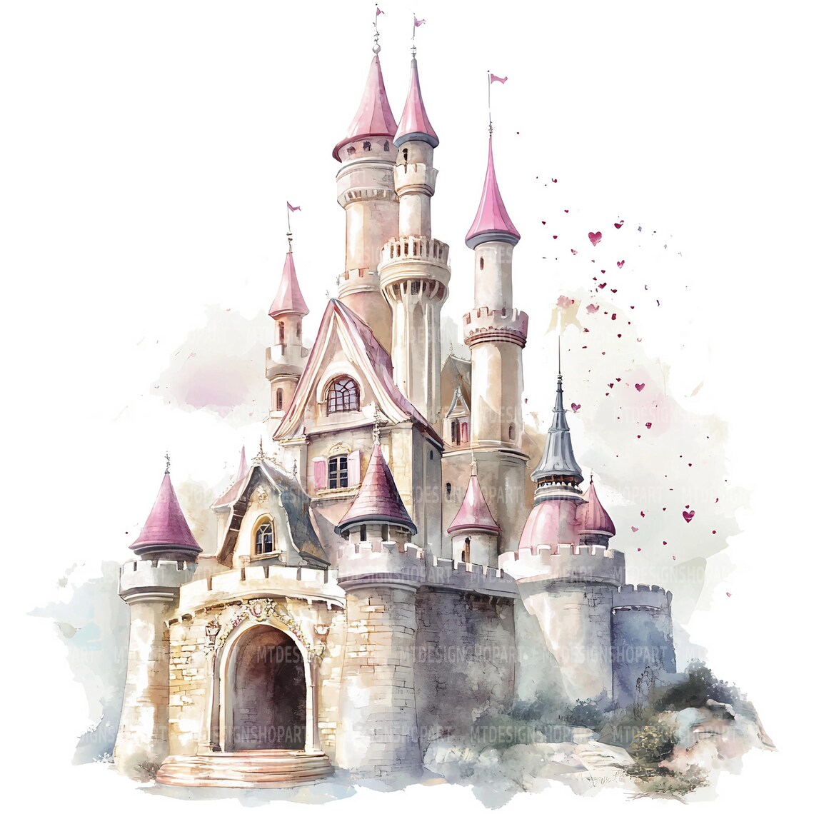 16 Watercolor Princess Heart Castle Clipart, JPG, Junk Journal Art ...