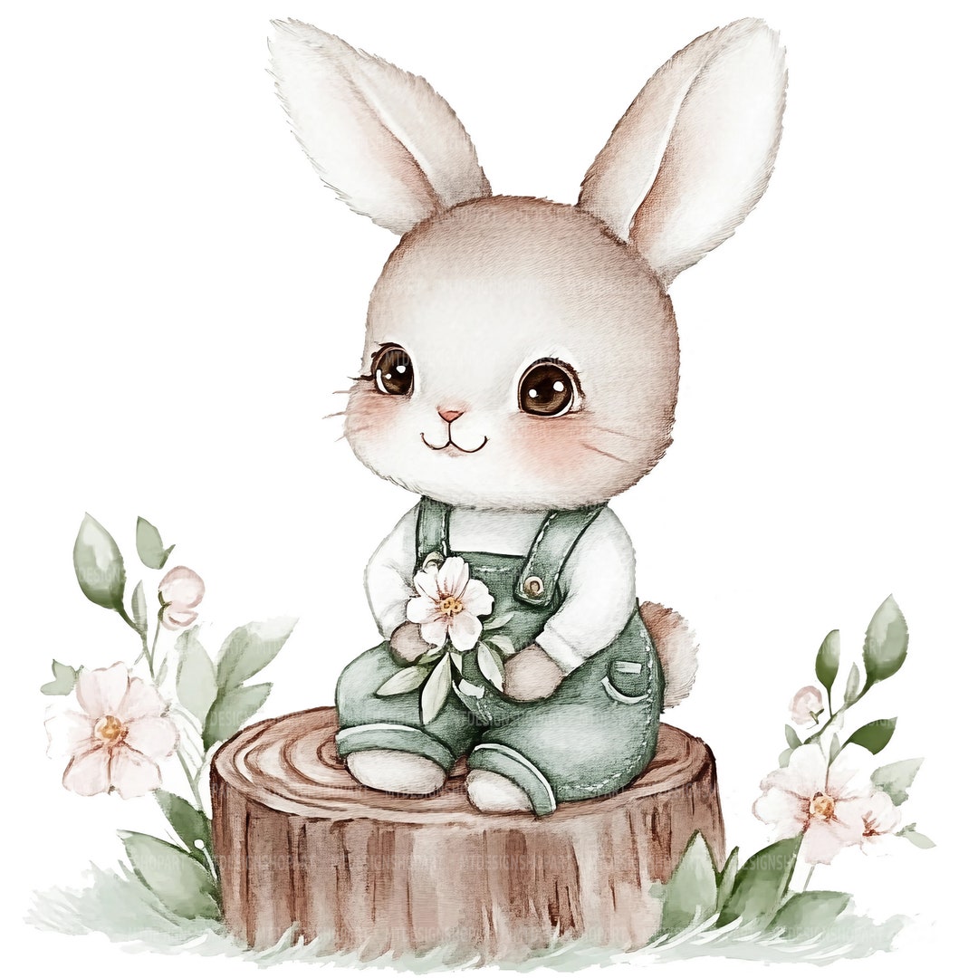 Cut Tree Rabbit 19 Cut Rabbit on Tree Clipart, Rabbit Clipart, Printable Watercolor ...