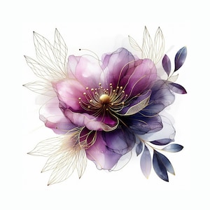 15 Abstract Flowers Clipart, Purple Flowers, Printable Watercolor ...