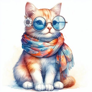 Clipart di gatti fantastici, 17 JPG di alta qualità, acquerello, arte murale, creazione di biglietti, Clip art di gatti pazzi 17 JPG, tecniche miste, artigianato di carta digitale