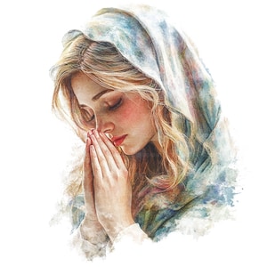 19 Maagd Maria clipart, vrouw bidden clipart, afdrukbare aquarel clipart, Paper Craft, ongewenste tijdschriften, hoge kwaliteit jpg's, digitale download