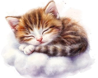 雲の中で眠る子猫のクリップアート16点、子猫のクリップアート、印刷