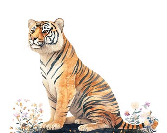 15 imágenes prediseñadas de tigre sentado, imágenes prediseñadas de tigre popular, imágenes prediseñadas de acuarela imprimibles, manualidades de papel, revistas basura, archivos JPG de alta calidad, descarga digital