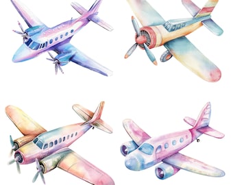 21 luchtvervoer aquarel clipart, vliegtuig illustraties, babyjongen kunst aan de muur, afdrukbare aquarel clipart, hoge kwaliteit jpg's, digitale download