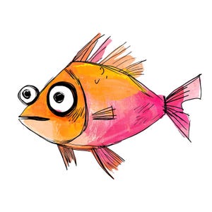 16 Funny Fish Clipart, Fish Clipart, Printable Watercolor Clipart, Paper Craft, Junk Journals, High Quality JPGs, Digital Download