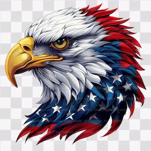 4 American Bald Eagle PNG, bandiera USA, bandiera degli Stati Uniti, aquila patriottica, download digitale