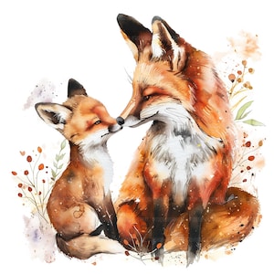 15 cliparts bébé et mère renard, bébé mignon renard, clipart aquarelle imprimable, créations en papier, journaux indésirables, fichiers JPG de haute qualité, téléchargement numérique