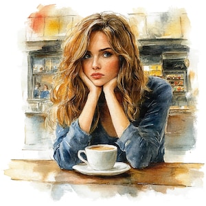 15 Frau mit Kaffee Clipart, Frau mit Tee, druckbare Aquarell Clipart, Papierwesen, Junk Journals, hochwertige JPGs, digitaler Download