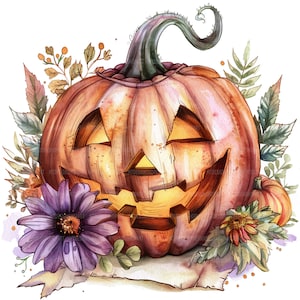 15 cliparts citrouilles, citrouille d'Halloween, clipart aquarelle imprimable, créations en papier, journaux indésirables, fichiers JPG de haute qualité, téléchargement numérique