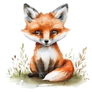 16 Fox Clipart, Cute Fox baby, Fox Printable, Printable Watercolor Clipart, Paper Craft, Junk Journals, High Quality JPGs, Digital Download