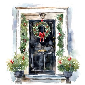 16 Christmas Door clipart Clipart, Cozy Christmas Door Clipart, Printable Watercolor Clipart, High Quality JPGs, Digital Download