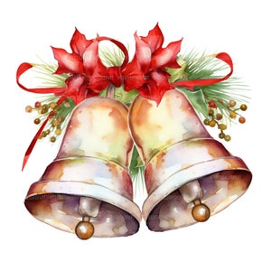 16 Christmas Bell Clipart, Bells Clipart, Printable Watercolor Clipart, Paper Craft, Junk Journals, High Quality JPGs, Digital Download