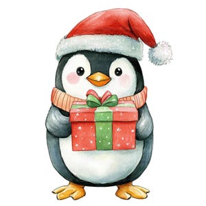 16 kerstpinguïn clipart, pinguïn, afdrukbare aquarel clipart, Paper Craft, ongewenste tijdschriften, hoge kwaliteit jpg's, digitale download