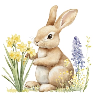 19 Cute Floral Bunny Clipart, Bunny Clipart, Printable Watercolor Clipart, Paper Craft, Junk Journals, High Quality JPGs, Digital Download