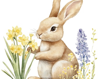 19 Cute Floral Bunny Clipart, Bunny Clipart, Printable Watercolor Clipart, Paper Craft, Junk Journals, High Quality JPGs, Digital Download