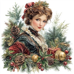 17 Weihnachten Prinzessin Clipart, Frau Weihnachten, druckbare Aquarell Clipart, Papierwesen, hochwertige JPGs, digitaler Download