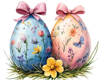 22 Easter Egg Clipart, Floral Easter Egg, Eggs Wild Flowers, Printable Watercolor Clipart, Paper Craft, High Quality JPGs, Digital Download