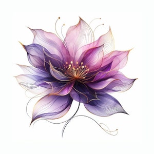15 Abstract Flowers Clipart, Purple Flowers, Printable Watercolor ...