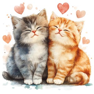 19 süße Valentines Kätzchen Clipart, Kätzchen Liebe Clipart, Romantische Katzen, druckbare Aquarell Clipart, hochwertige JPGs, digitaler Download