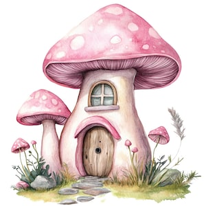 19 Clipart di Fairy House, Casa delle fate di Toadstool, Clipart di acquerelli stampabili, Artigianato di carta, Diari spazzatura, JPG di alta qualità, Download digitale
