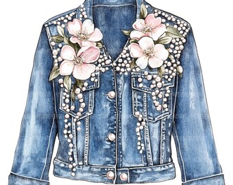 Watercolor Jacket Clipart: Pearls & Flowers - Junk Journal Ephemera (Digital Download JPGs 4096px)