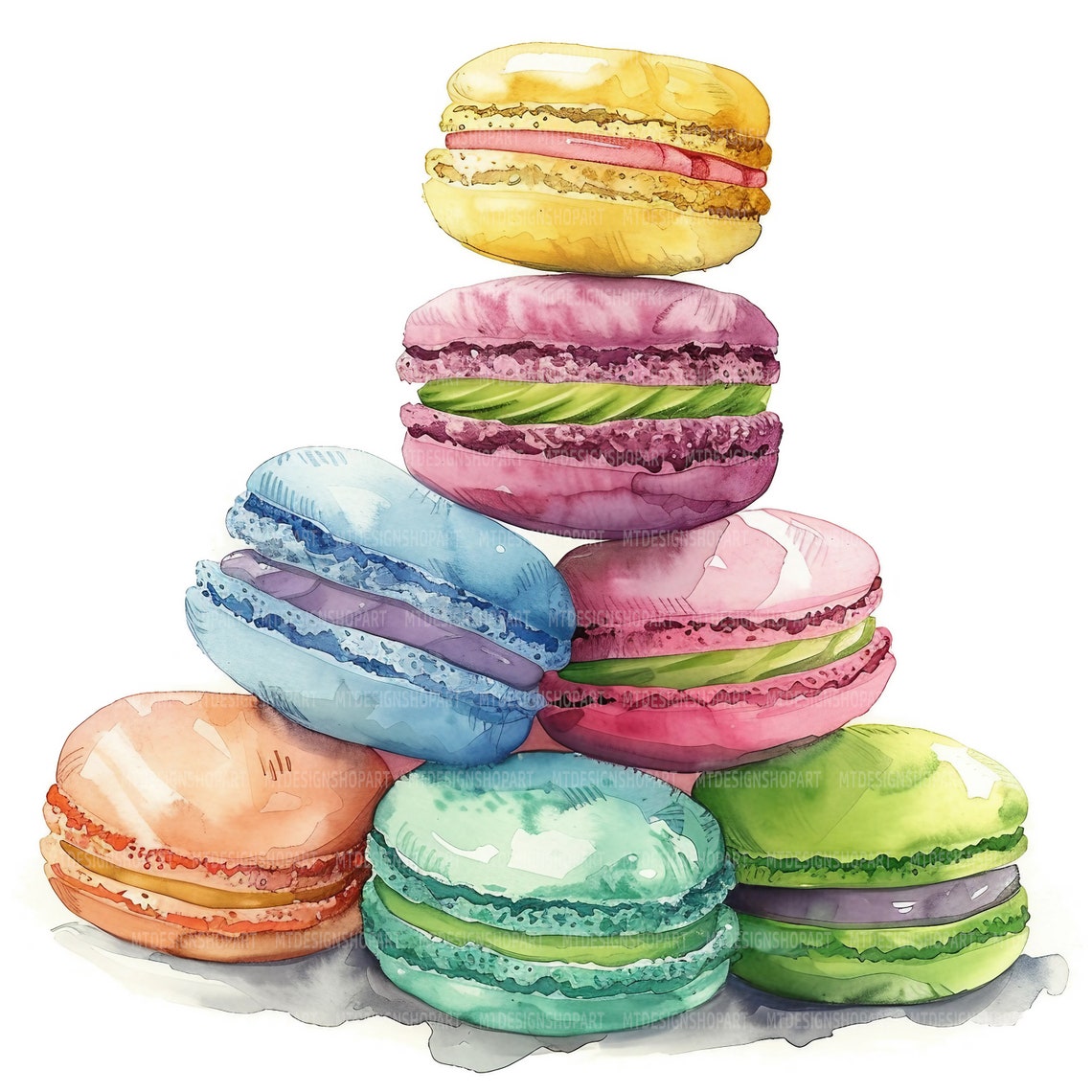 13 Colorful Macaron Clipart, Macarons Clipart, Printable Watercolor ...